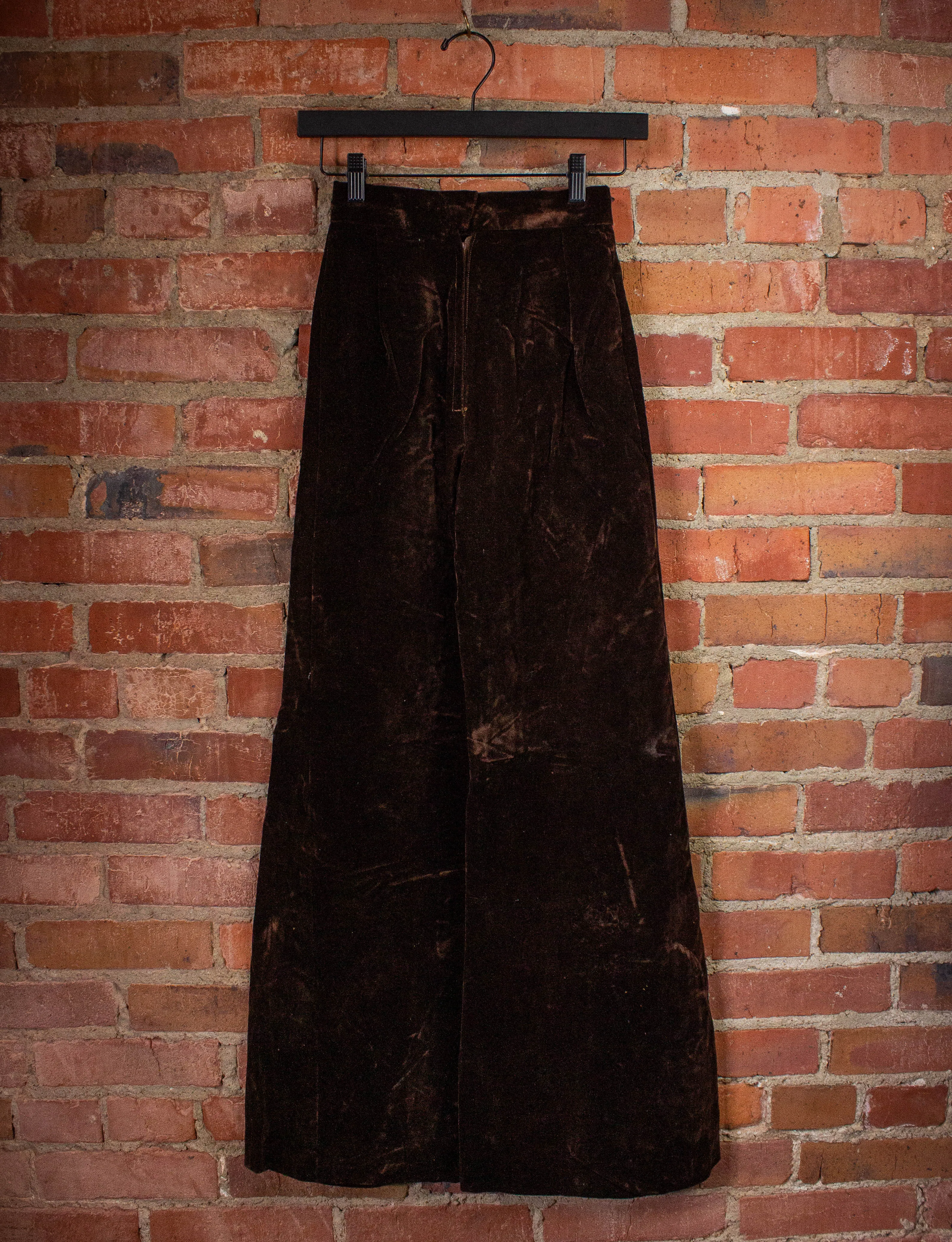 Vintage Brown Velvet Bell Bottom Pants 70s 22x30