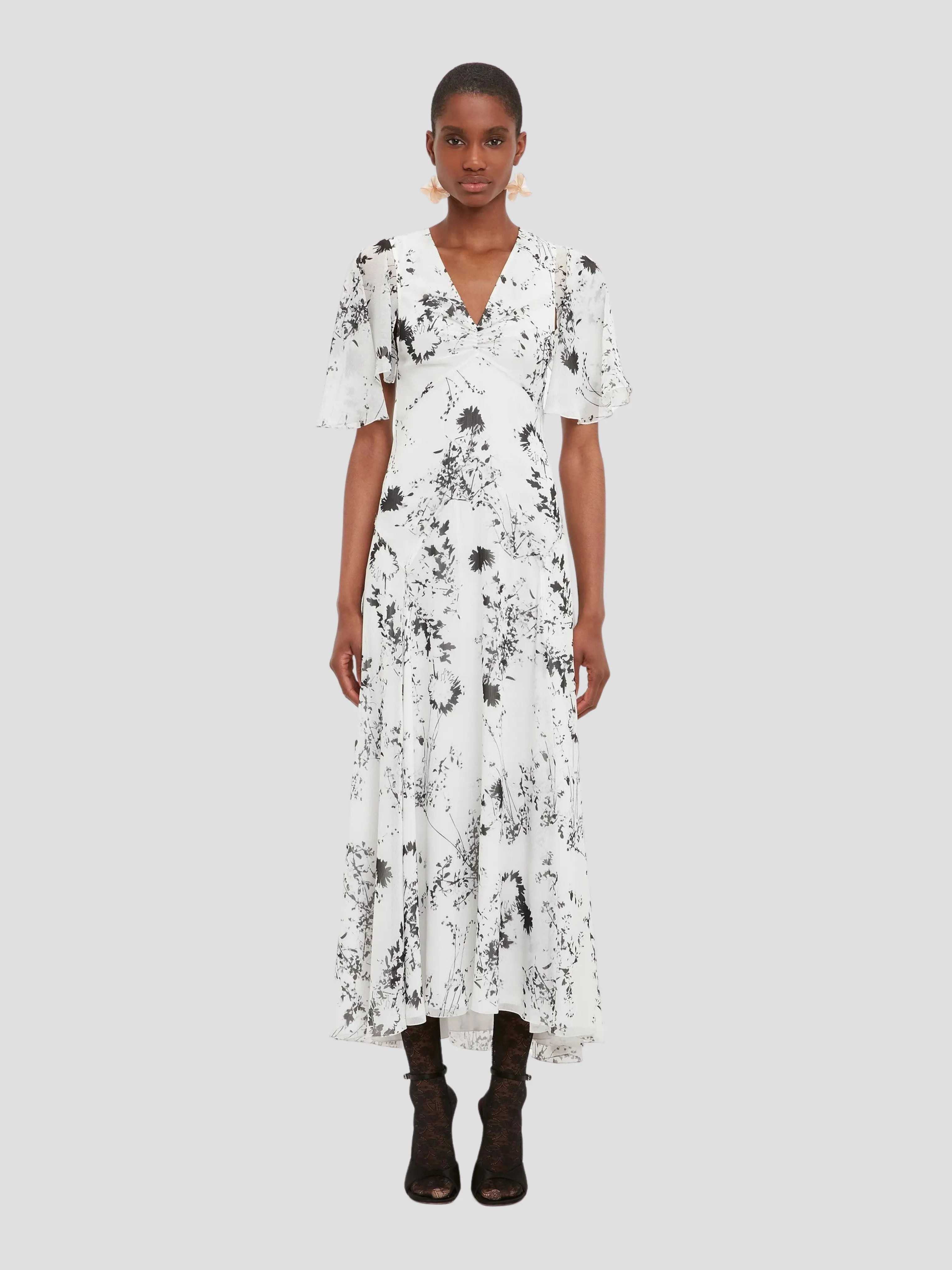 White/Black Short Sleeve Floaty Godet Dress